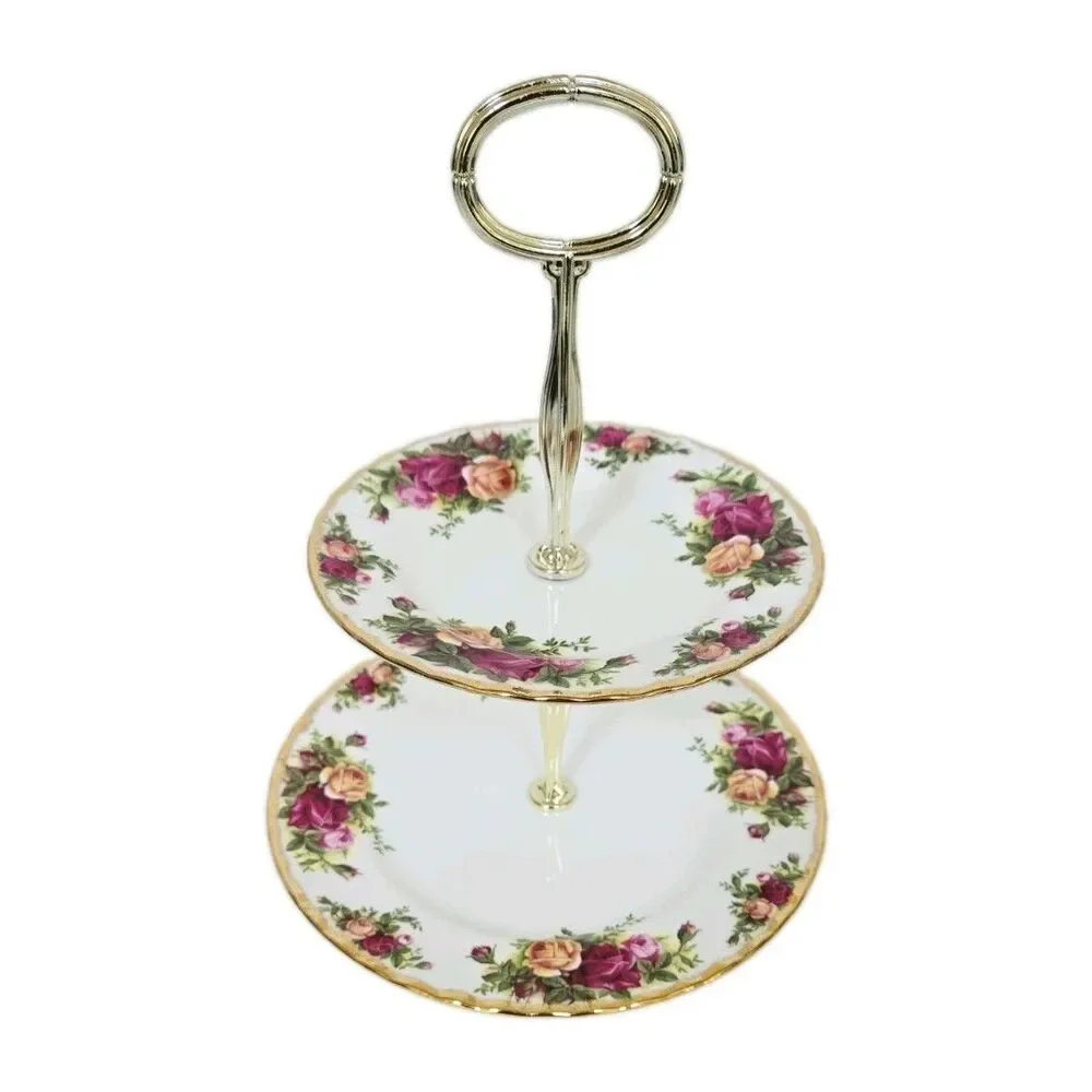 Royal Albert Bone China Old Country Roses 2 Tier Cake Stand England Excellent